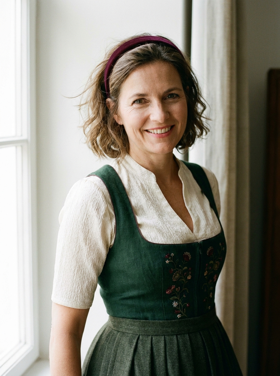 Wavy Bob mit Samthaarreif als Dirndlfrisuren für kurze Haare Inspiration 2026